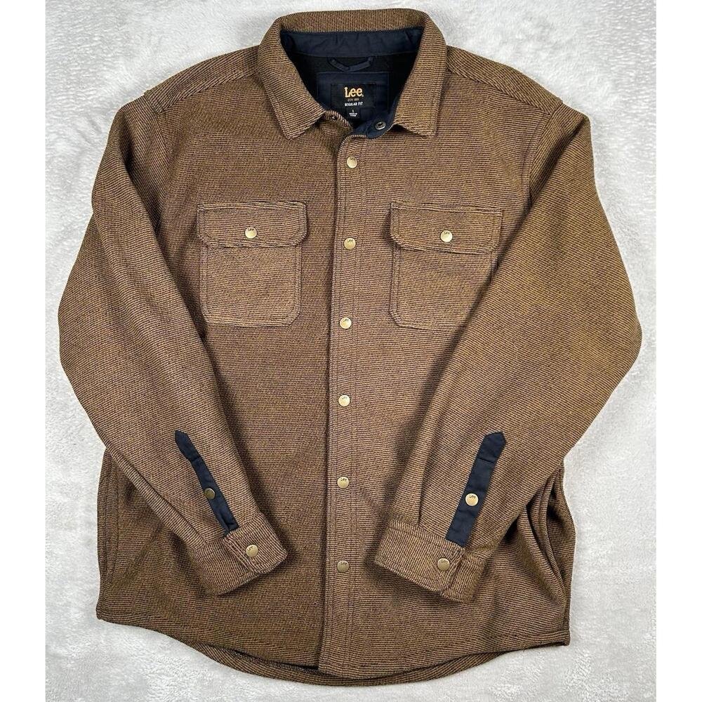 Lee Shacket Mens Large Brown Fleece Lined Shirt Jacket Workwear Western Outdoor